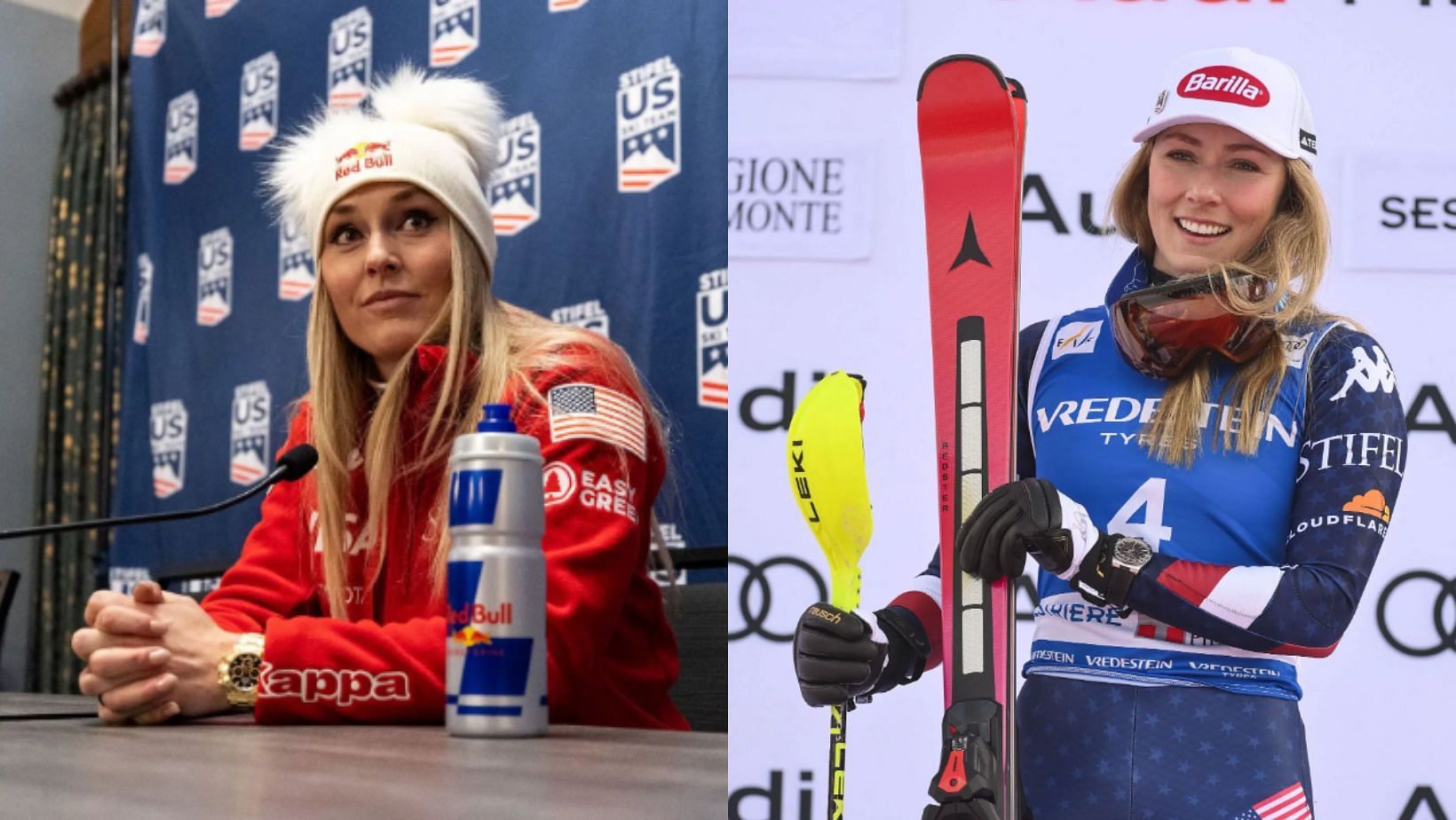 Lindsey Vonn reacts to Mikaela Shiffrin