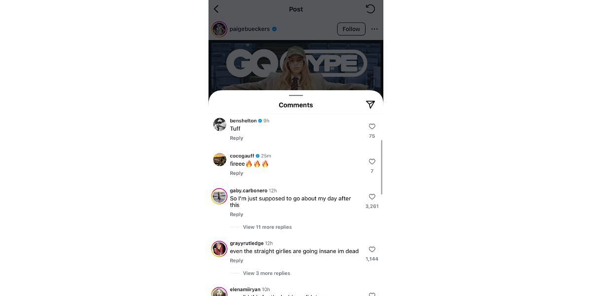 Coco Gauff and Ben Shelton&#039;s comments on Paige Buecker&#039;s Instagram post