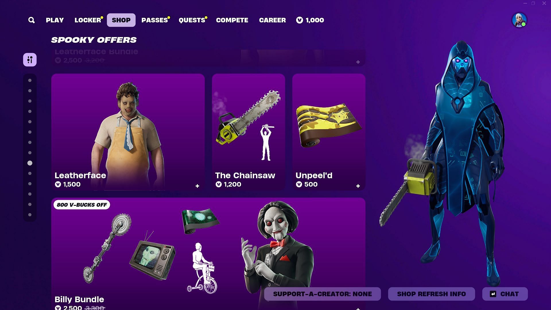 The Leatherface skin in Fortnite can be purchased separately (Image via Epic Games)