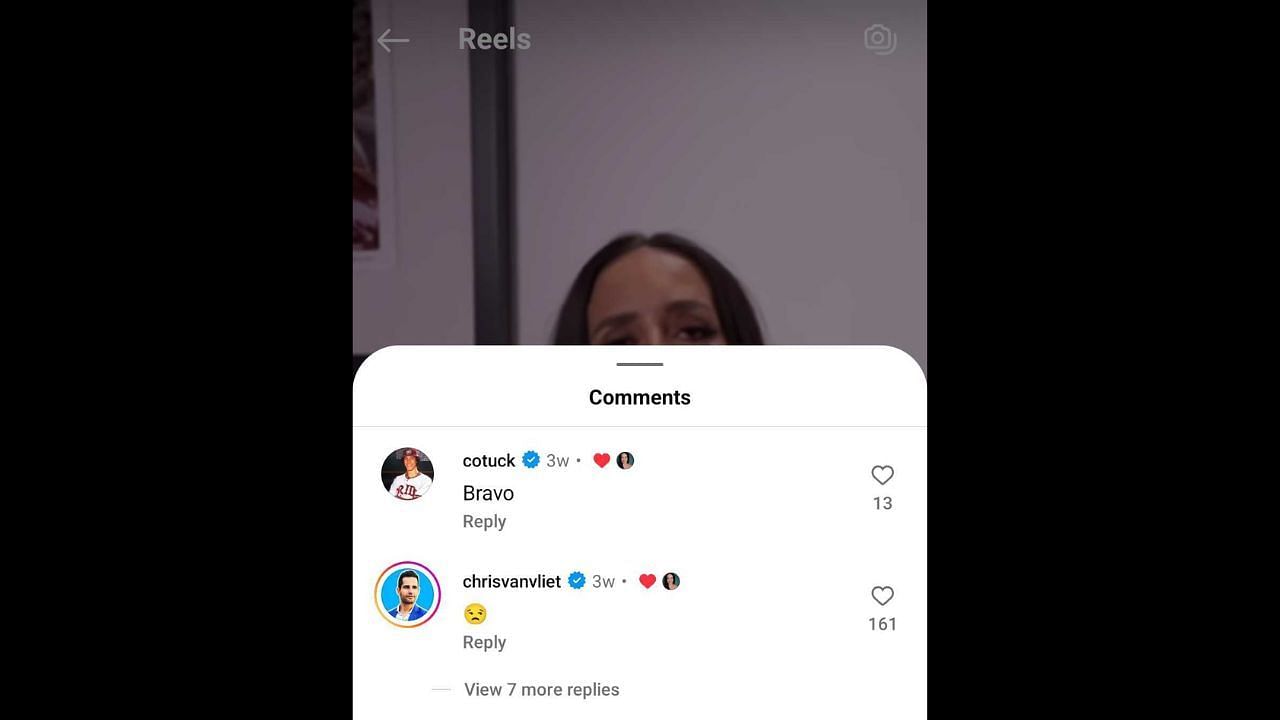 Screenshot of Cole Tucker&#039;s comment on Chelsea Green&#039;s Instagram post (Image from - Instagram.com/@chelseaagreen)