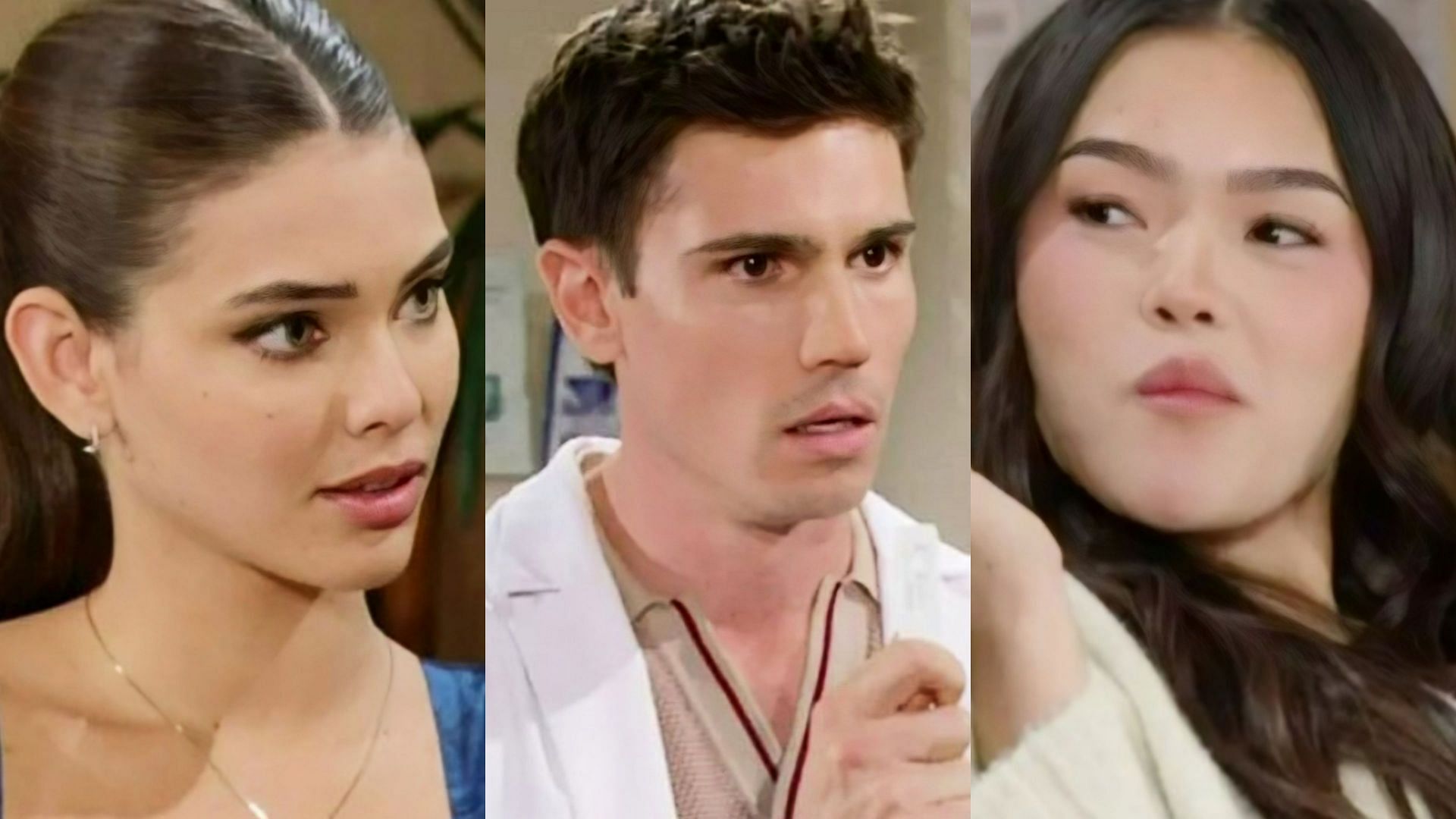 Electra Forrester, Finn Finnegan and Luna Nozawa in stills from The Bold and the Beautiful (Images via CBS)