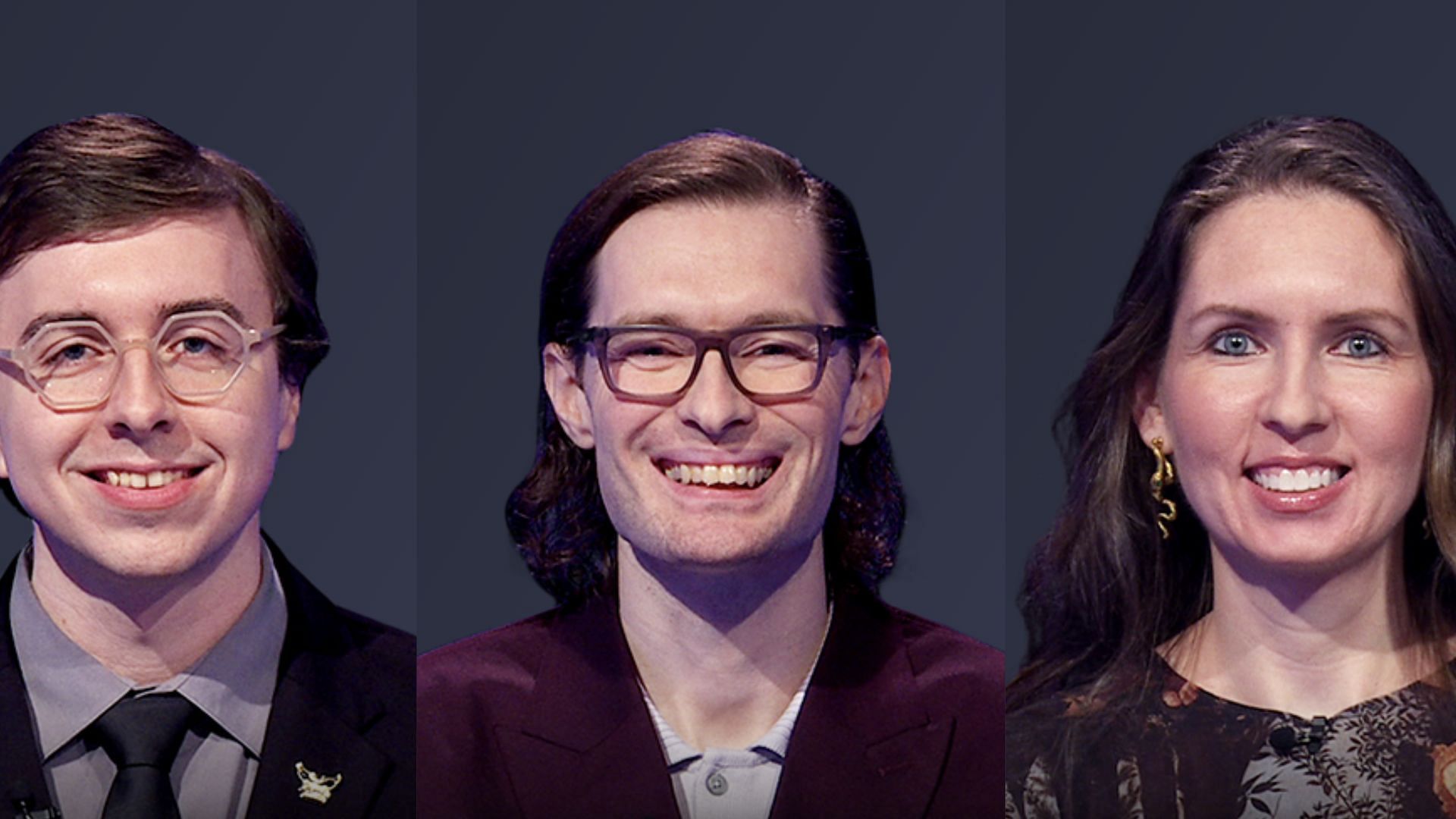 The three contestants from Jeopardy! (Image via jeopardy.com)