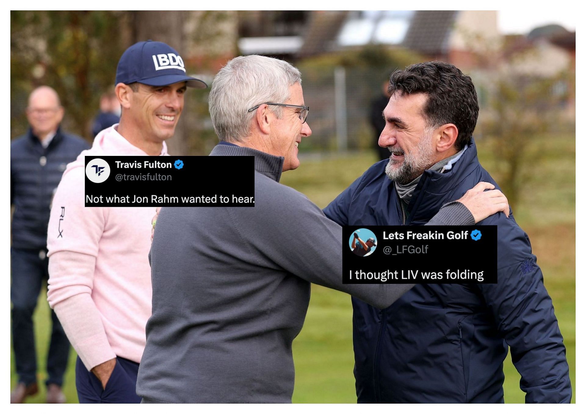 PGA Tour Commissioner Jay Monahan and PIF governor Yasir Al Rumayyan (Image Source: Getty, x@travisfulton, x@_LFGolf)