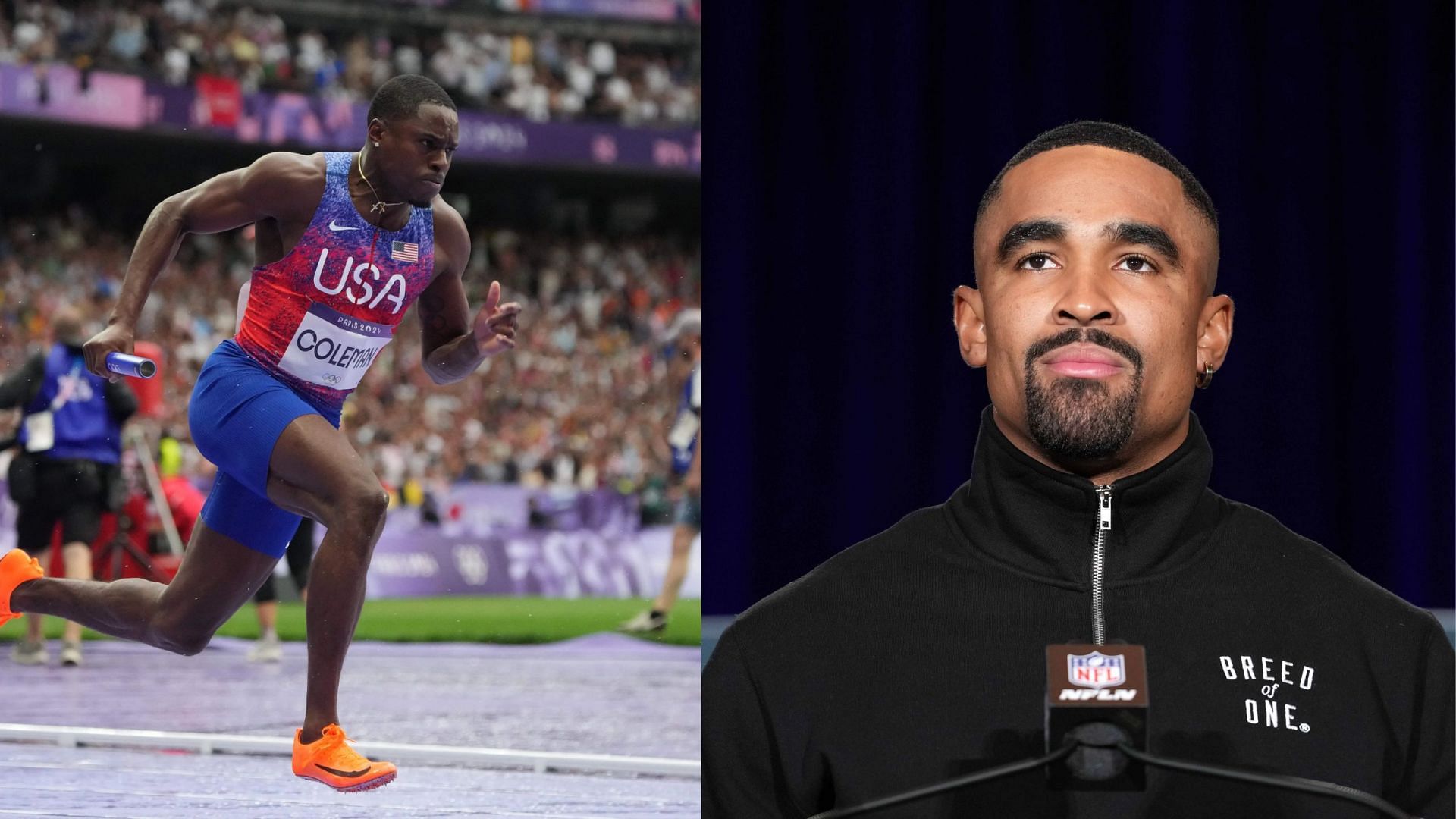 Christian Coleman (left) and Jalen Hurts (right)/ Source: Getty