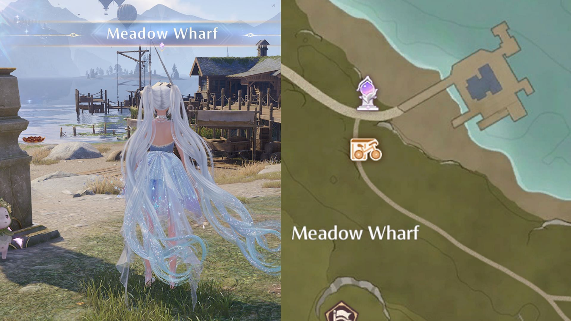 Start by teleporting to the Meadow Wharf Warp Spire (Image via Sportskeeda Gaming || Infold Games)