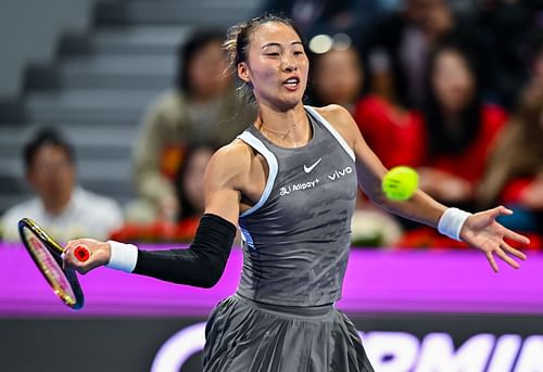 Zheng Qinwen of China competes in her round of 32 match against Ons Jabeur of Tunisia during the WTA Qatar TotalEnergies Open 2025 - Source: Getty