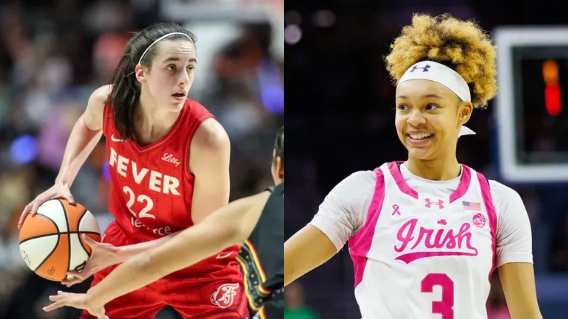 Indiana Fever star Caitlin Clark and Notre Dame guard Hannah Hidalgo. Source: Imagn