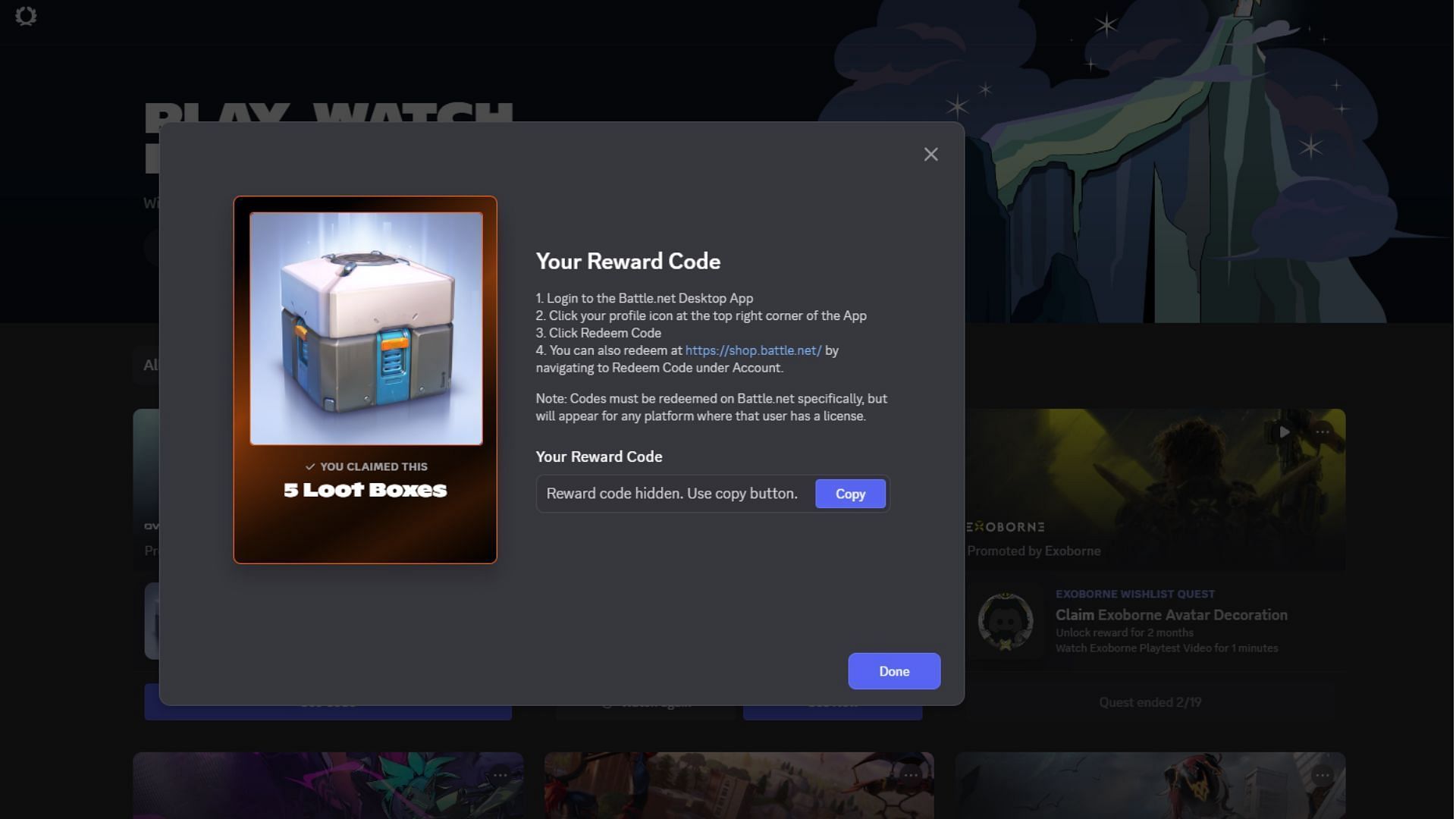 Claim the code after playing Overwatch 2 for 15 minutes (Image via Sportskeeda Gaming/Discord)