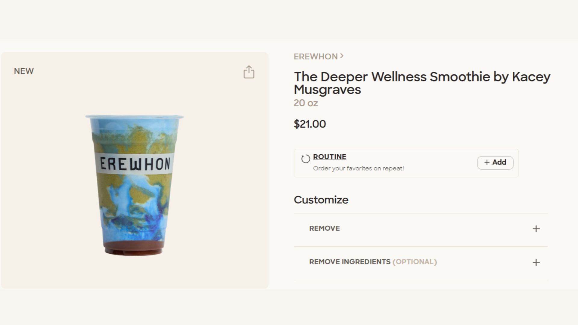 The Deeper Wellness Smoothie by Kacey Musgraves (Image via Erewhon)