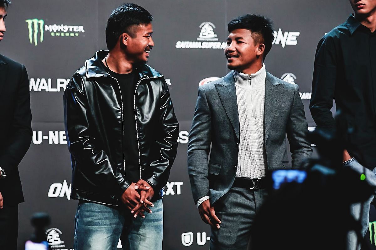 Superlek (left) and Rodtang (right) during the ONE 172 press conference. [Photo via: ONE Championship]