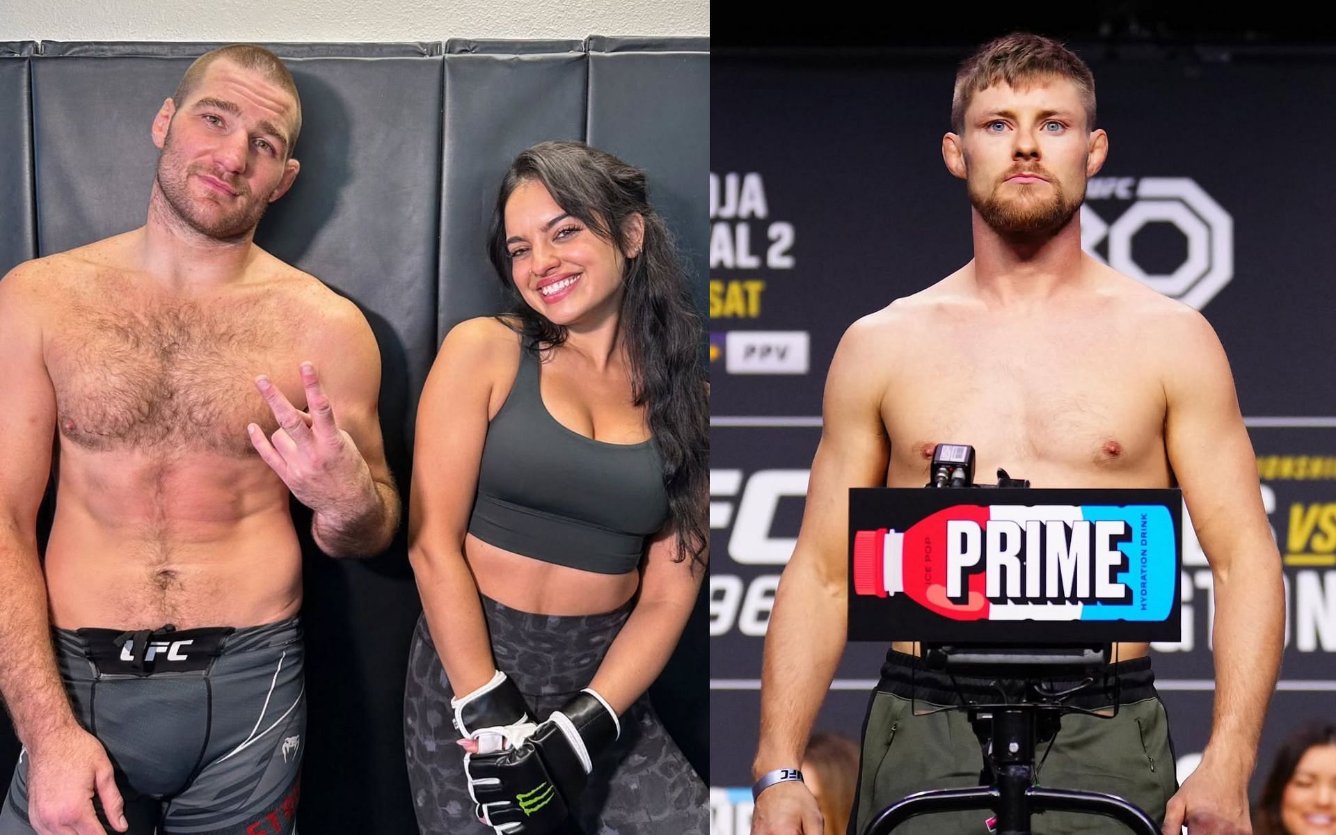 Sean Strickland (left) goes on brutal rant over Bryce Mitchell&rsquo;s (right) H*tler comments during unhinged interview with Nina-Marie Daniele (middle). [Images courtesy: @stricklandmma and @thugnasty_ufc]