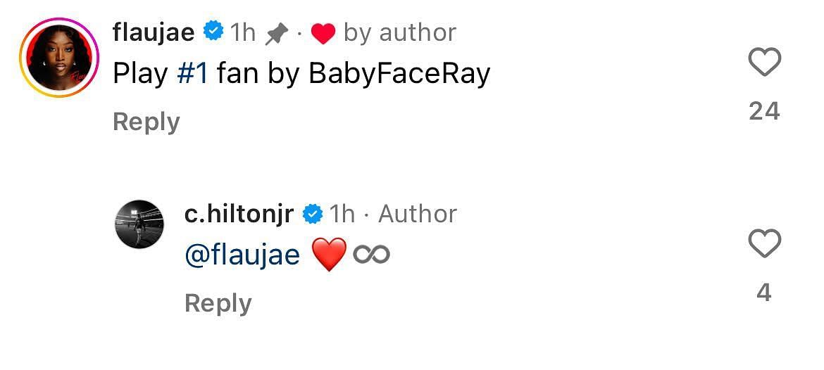 Flau&#039;Jae Johnson comments on boyfriend Chris Hilton Jr.&#039;s IG post