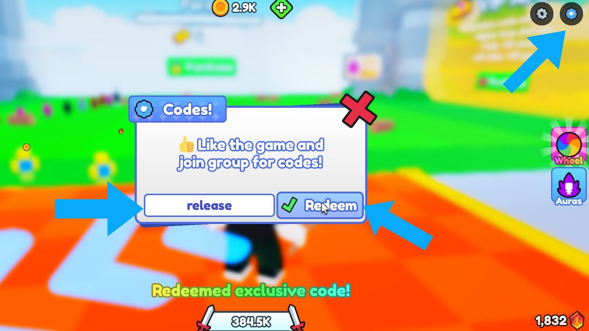 The codes button is at the top right corner (Image via Roblox)