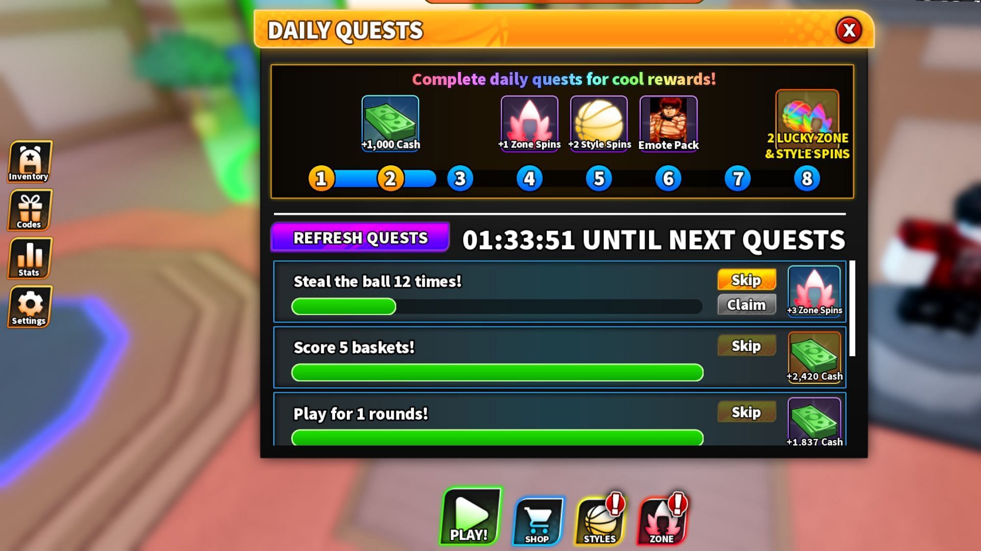 You can complete Daily Quests to get rewards (Image via Roblox)