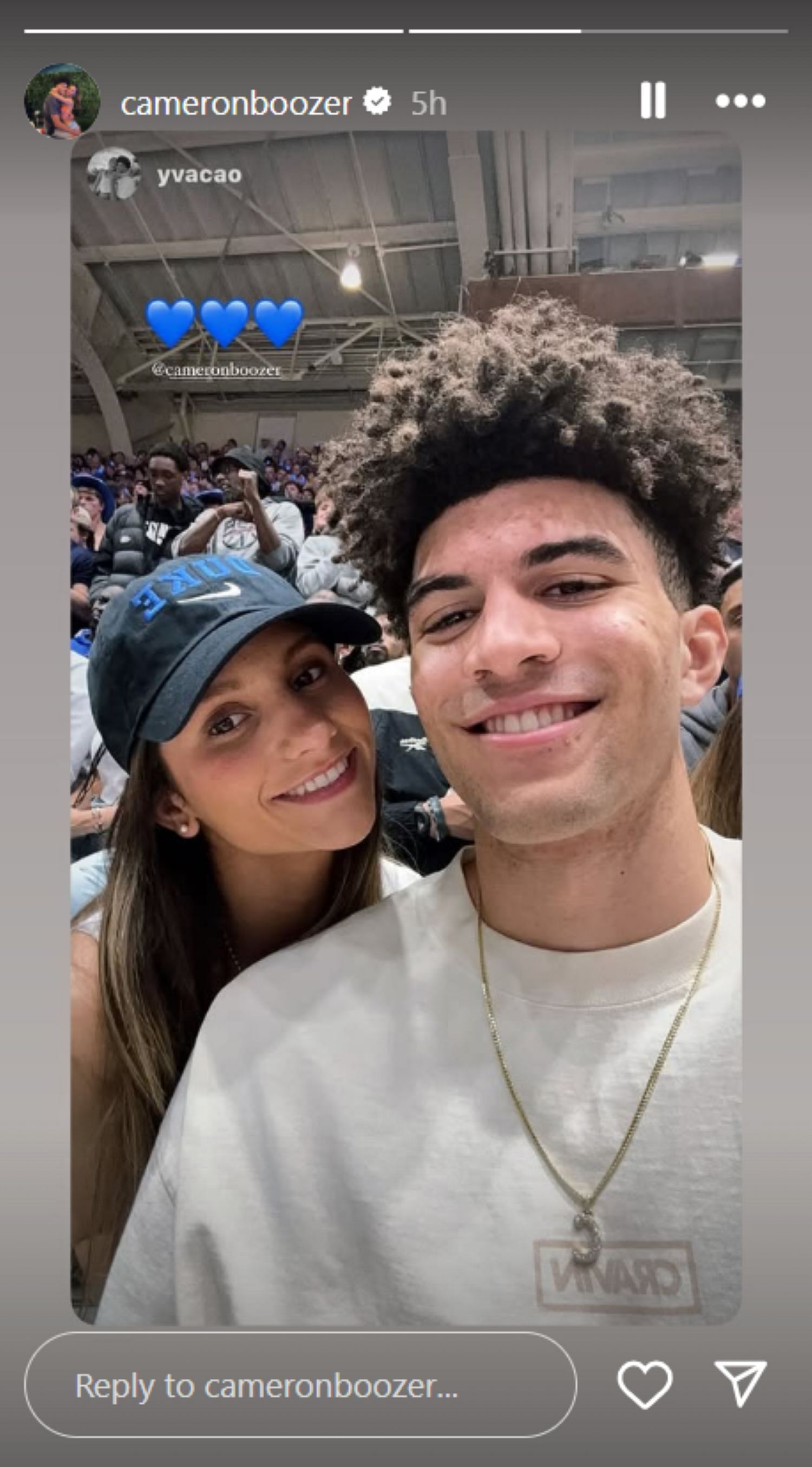 Cameron Boozer and girlfriend at the Duke Blue Devils game against North Carolina