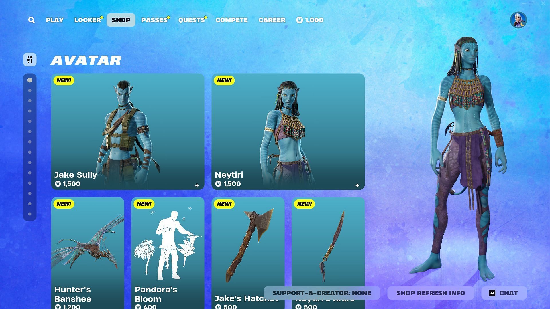 Jake Sully and Neytiri (Avatar) skins in Fortnite can be purchased separately (Image via Epic Games)