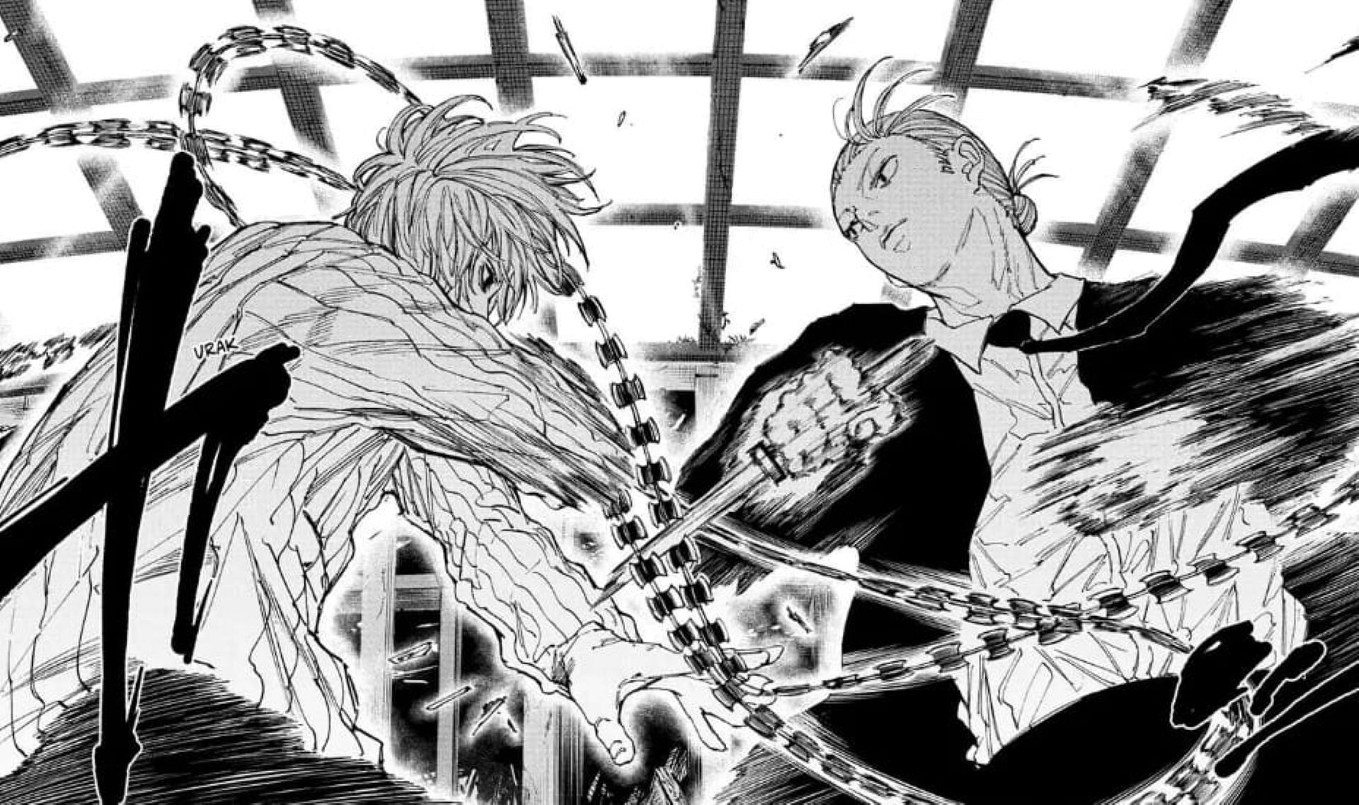 Uzui vs. Sakamoto in the manga (Image via Shueisha)