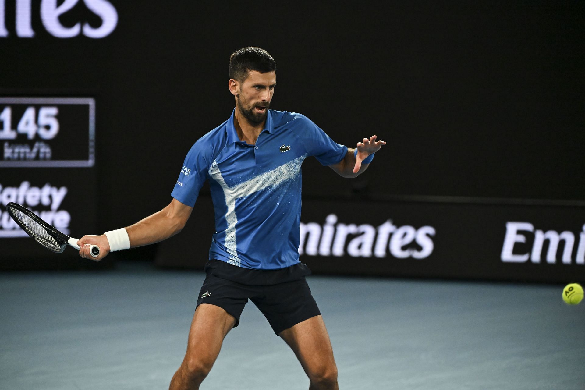 Novak Djokovic in action at the 2025 Australian Open - Source: Getty