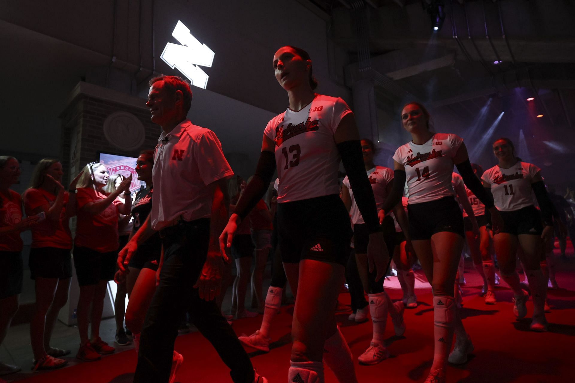 John Cook and Nebraska Cornhuskers team at the Volleyball Day in Nebraska - Source: Getty