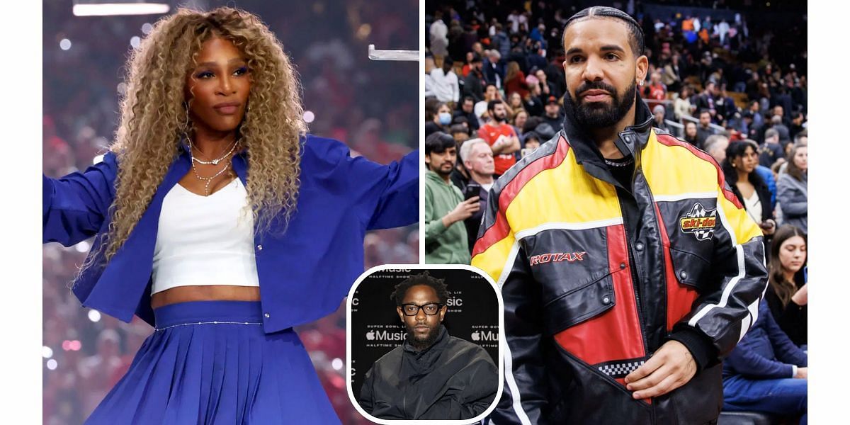 Serena Williams (L), Kendrick Lamar (inset) and Drake (R) (Image Source: Getty)