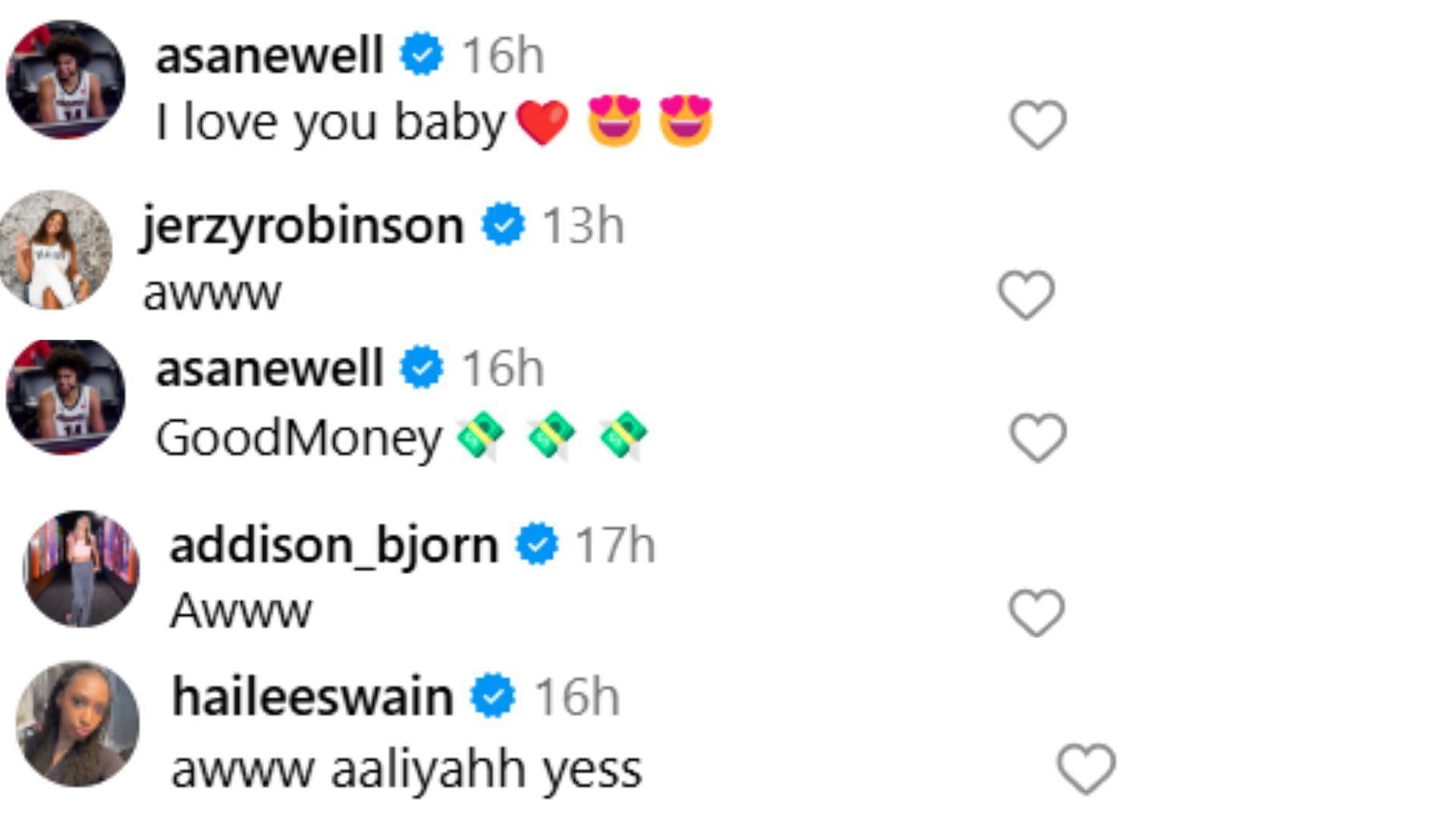 Asa Newell and other players comment on Crump&#039;s post (Image: IG/aaliyahcrump_)