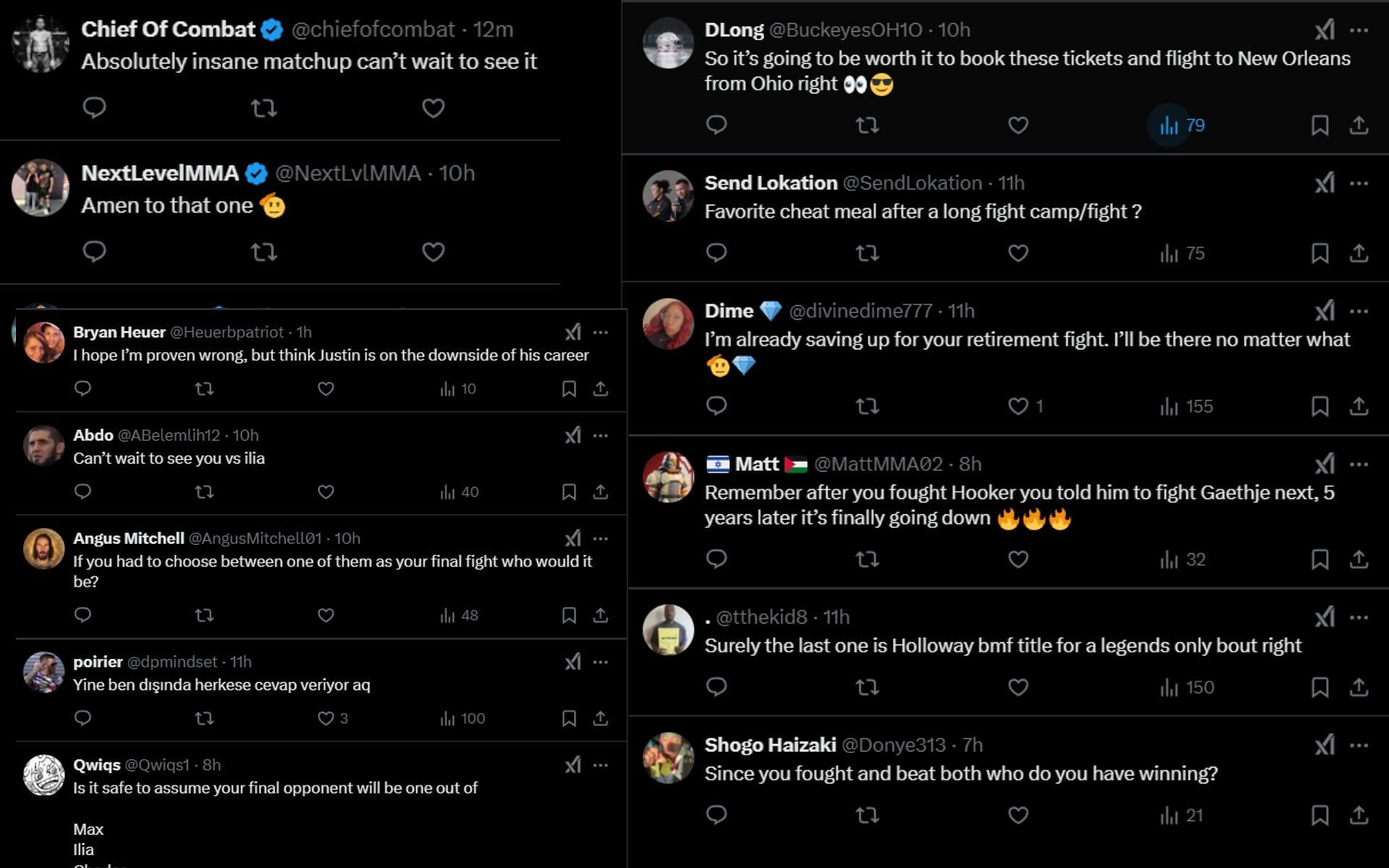 Fans react to Dustin Poirier&#039;s post about upcoming Justin Gaethje vs. Dan Hooker clash. [Screenshots courtesy: @DustinPoirier on X]