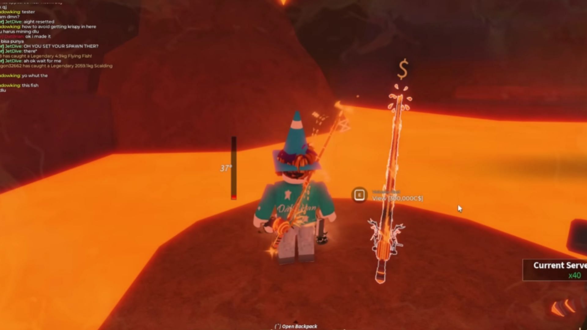 Find the Volcanic Rod in the Volcanic Vents' pool (Image via Roblox || YouTube/@DatBrian)