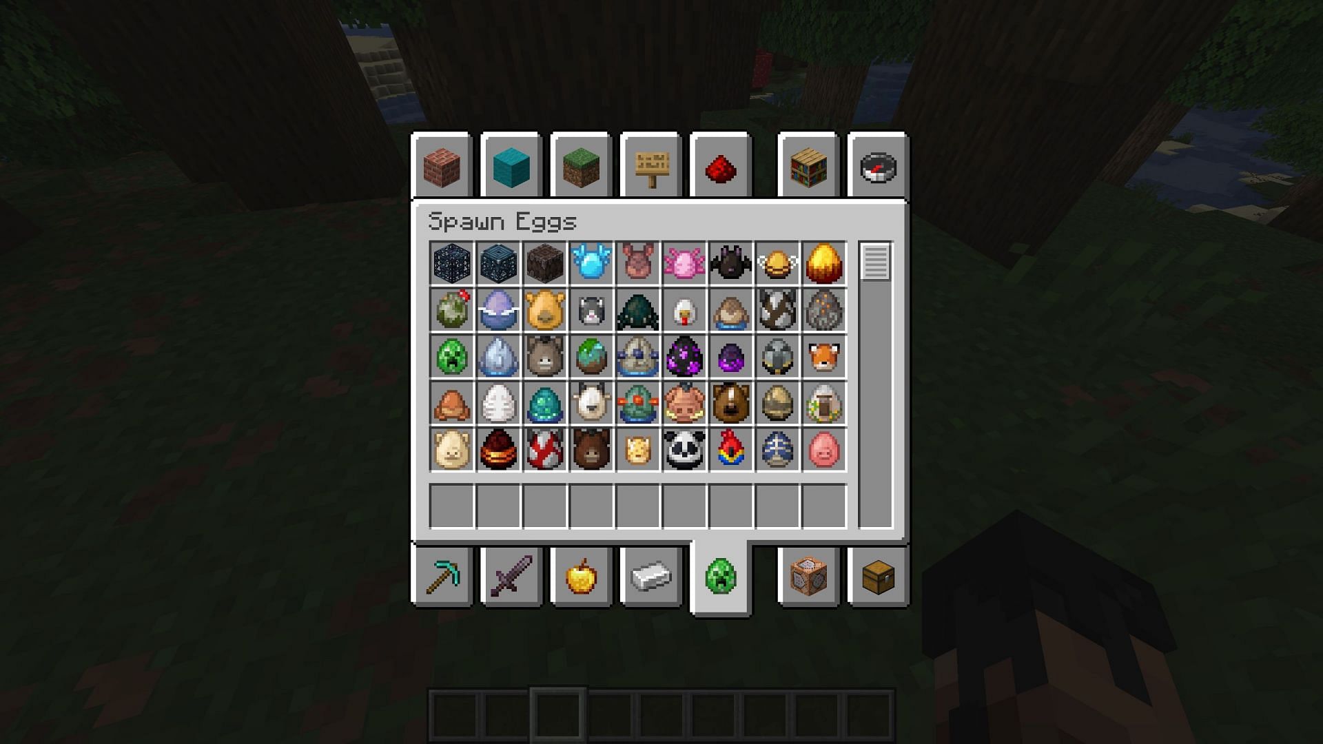 Creative inventory will look quite interesting with new spawn eggs (Image via Sportskeeda Gaming/Mojang Studios)