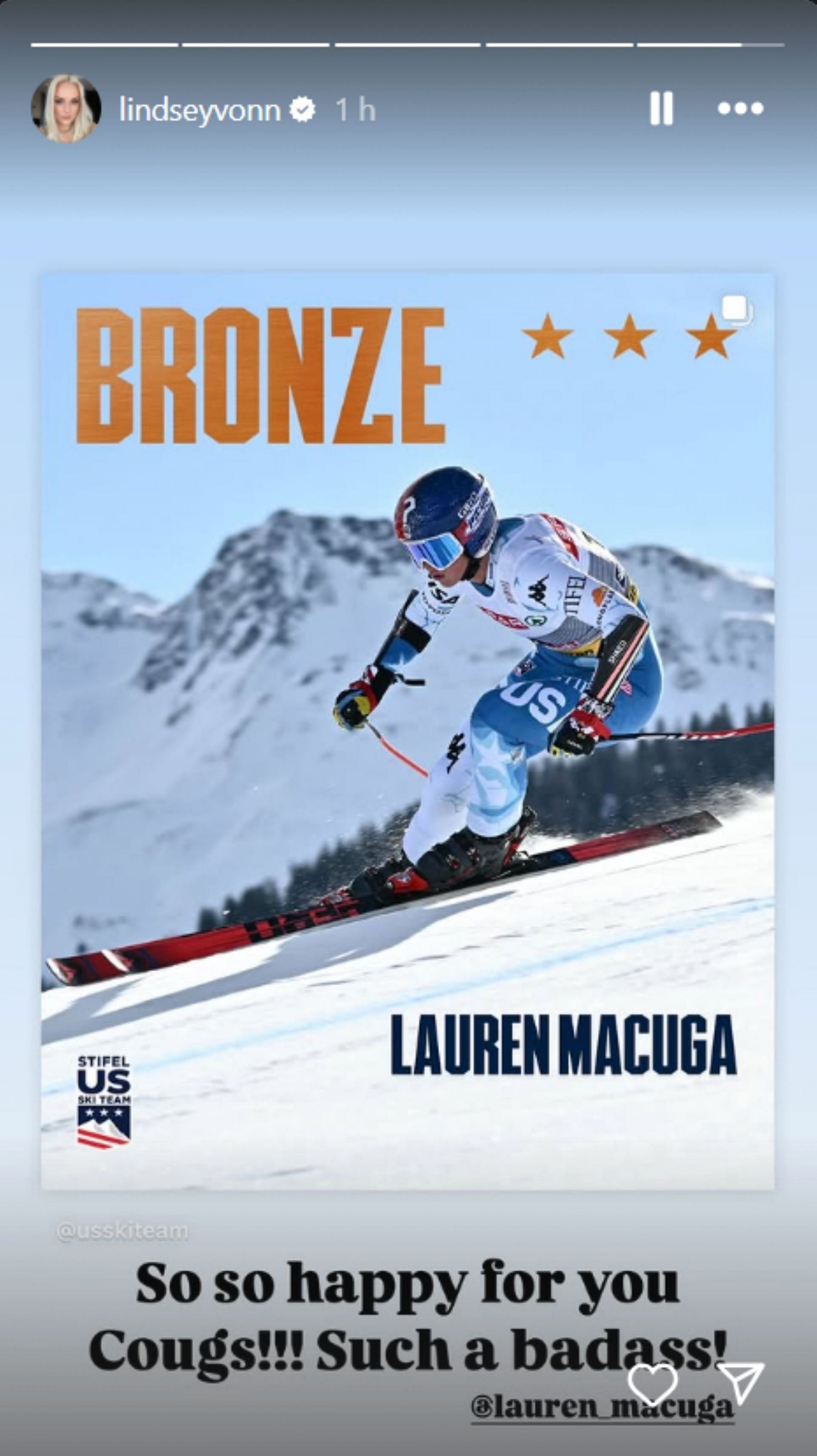 Lindsey Vonn shouts out to Lauren Macuga; Instagram - @lindseyvonn