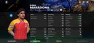 EA FC Mobile TOTY 25 Diego Maradona, orange-ranked, 20 levels trained; Attributes details (Image via EA Sports)
