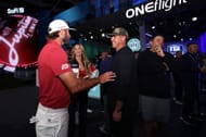 Max Homa of Jupiter Links Golf Club talks with Brooks Koepka and Jenna Sims before the TGL match between his side and The Bay Golf Club - Source: Getty