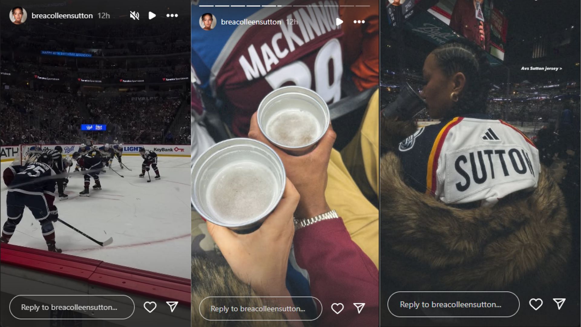 Sutton&#039;s wife Brea shared photos from the Colorado Avalanche game. (Photos from Brea Sutton&#039;s Instagram)