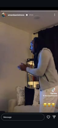 Anisimova's Instagram Story featuring a man's jubilant reaction to Serena Williams' crip walk performance at Super Bowl LIX (Source: Instagram/Amanda Anisimova)