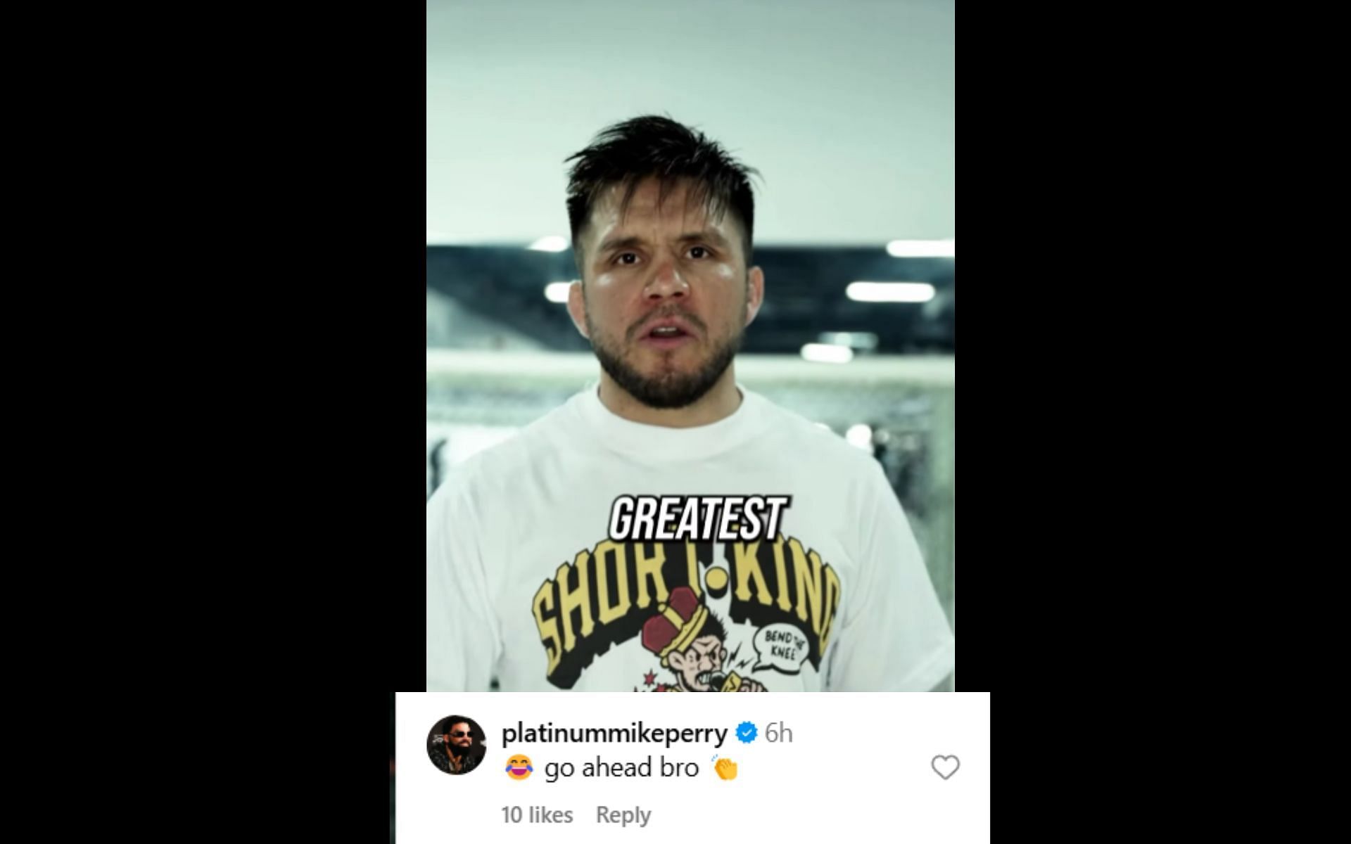 Screenshot of Mike Perry&#039;s comment on Henry Cejudo&#039;s message to short athletes/fighters. [Image courtesy:@henry_cejudo]