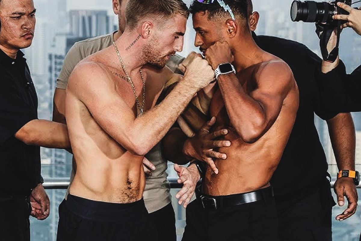 Jonathan Haggerty (left) and Felipe Lobo (right) face-off ahead of their February 2024 clash. [Photo via: ONE Championship]