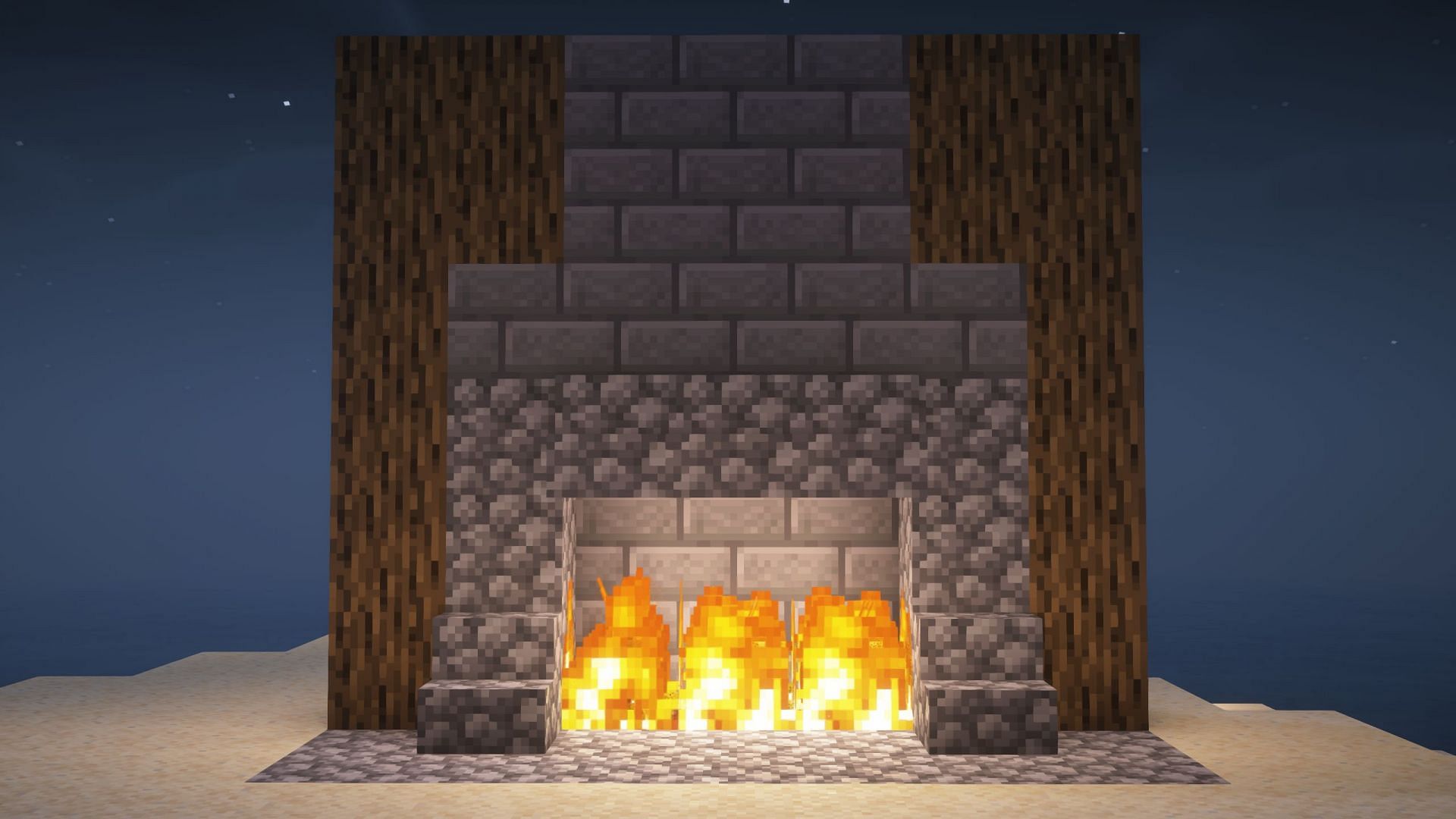 This fireplace is quite simple to use with regular cobblestone and wood logs (Image via Mojang Studios)