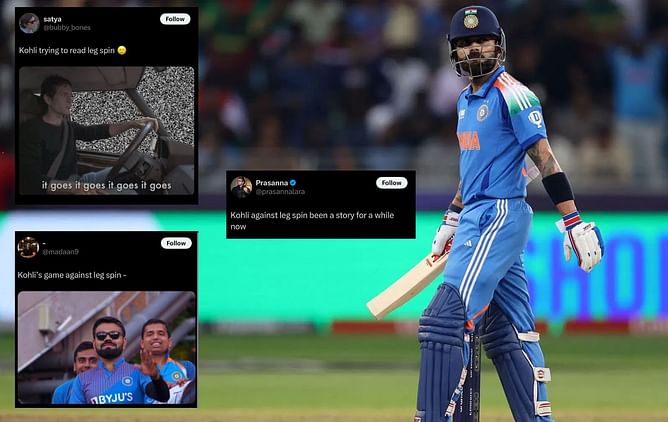 "Pehle 5th stump aur ab leg spin" - Fans react as Virat Kohli perishes to Rishad Hossain in IND vs BAN 2025 Champions Trophy match