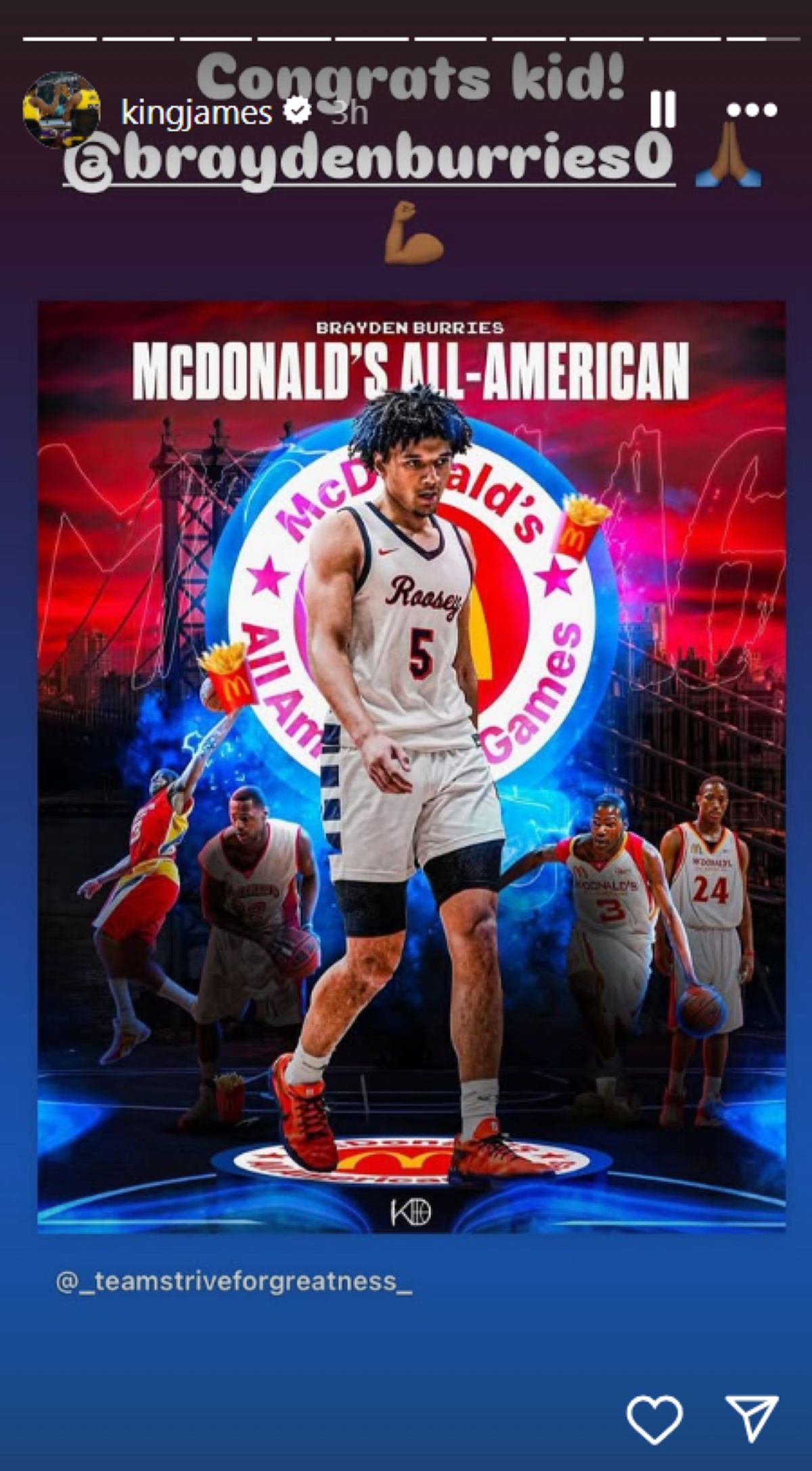 LeBron James shares 2-word reaction to 5-star California hooper&#039;s McDonald&#039;s All-American nod (Image: IG/kingjames)