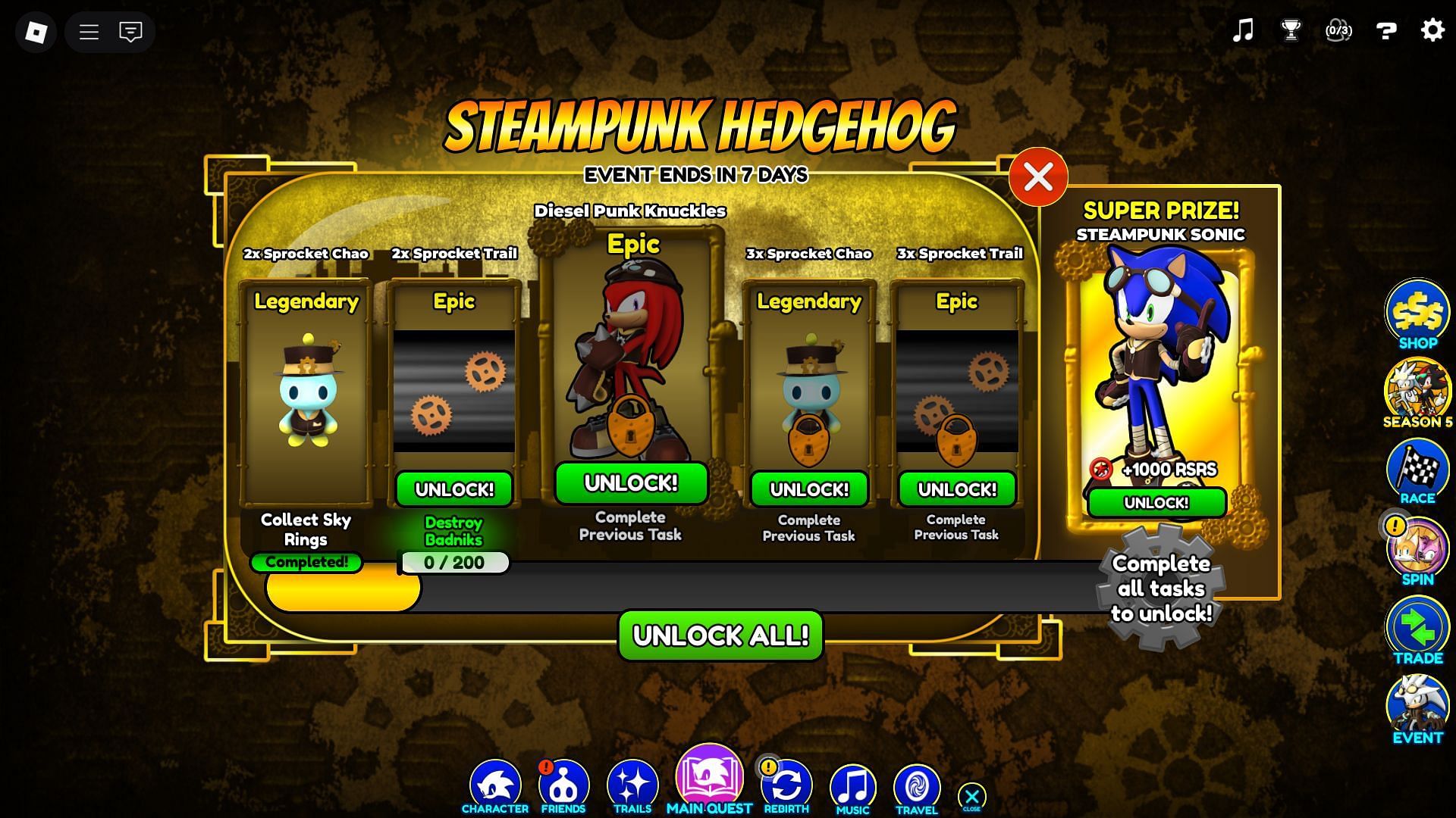 Steampunk Hedgehog event screen (Image via Roblox)