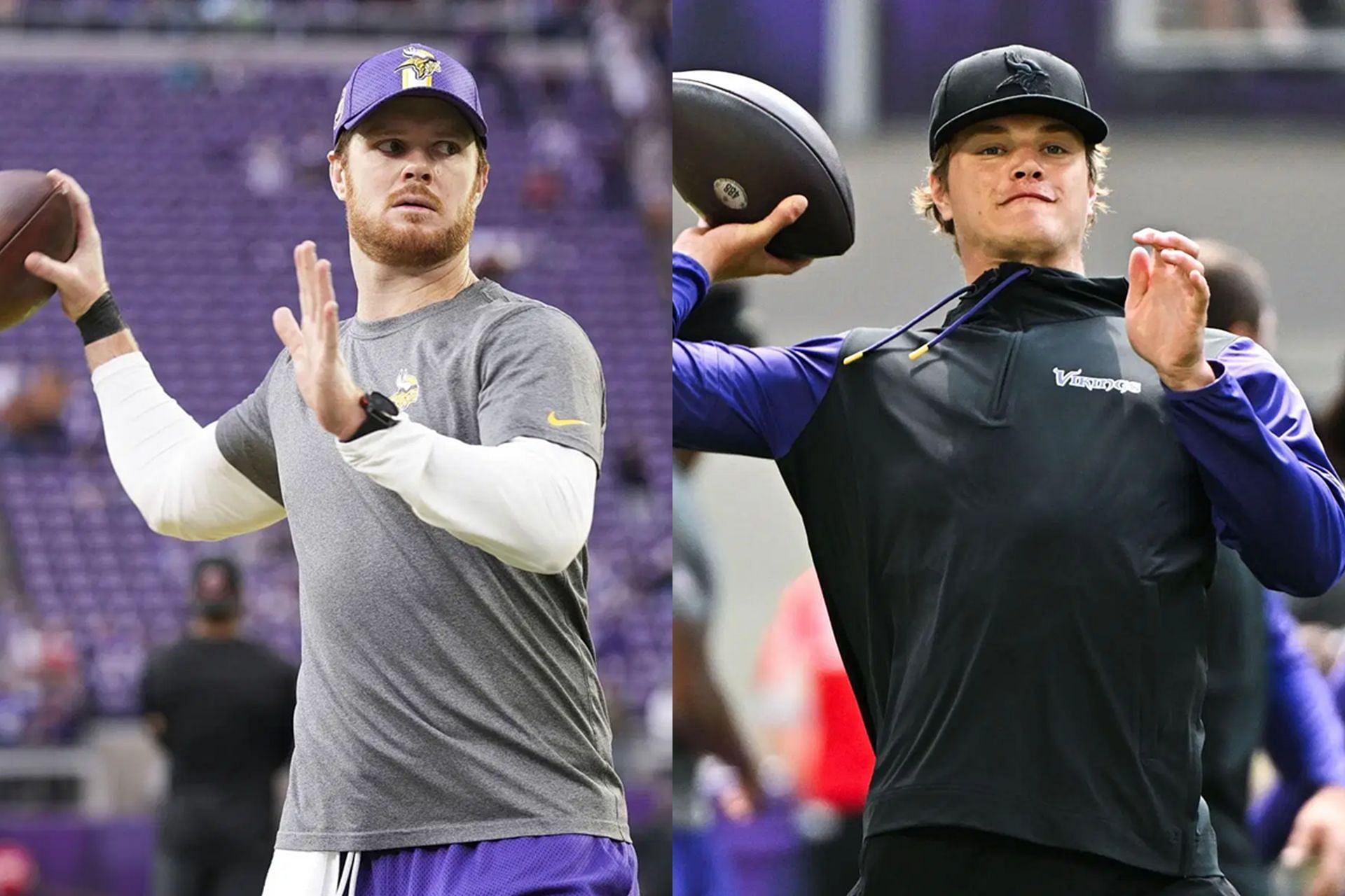 Sam Darnold - L and J.J. McCarthy - R (Collage Images Credit: Getty)