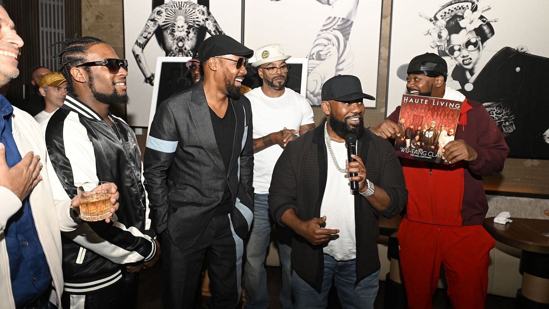 (L-R) Young Dirty Bastard, RZA, Method Man, Raekwon, and Cappadonna attend the Haute Living celebration of the Wu-Tang Clan and Johnathan Schultz with Blue Heron Led-Design at the Venetian Resort Las Vegas on September 26, 2024, in Las Vegas, Nevada. (Image via Getty/Bryan Steffy)