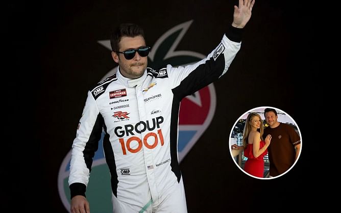 Billie Jo Powers rocks in strapless one-piece as she poses with fiance Marco Andretti in matching tones of red
