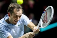 Daniil Medvedev in action against Stan Wawrinka in the first round of the 2025 ABN Amro Open - Source: Getty
