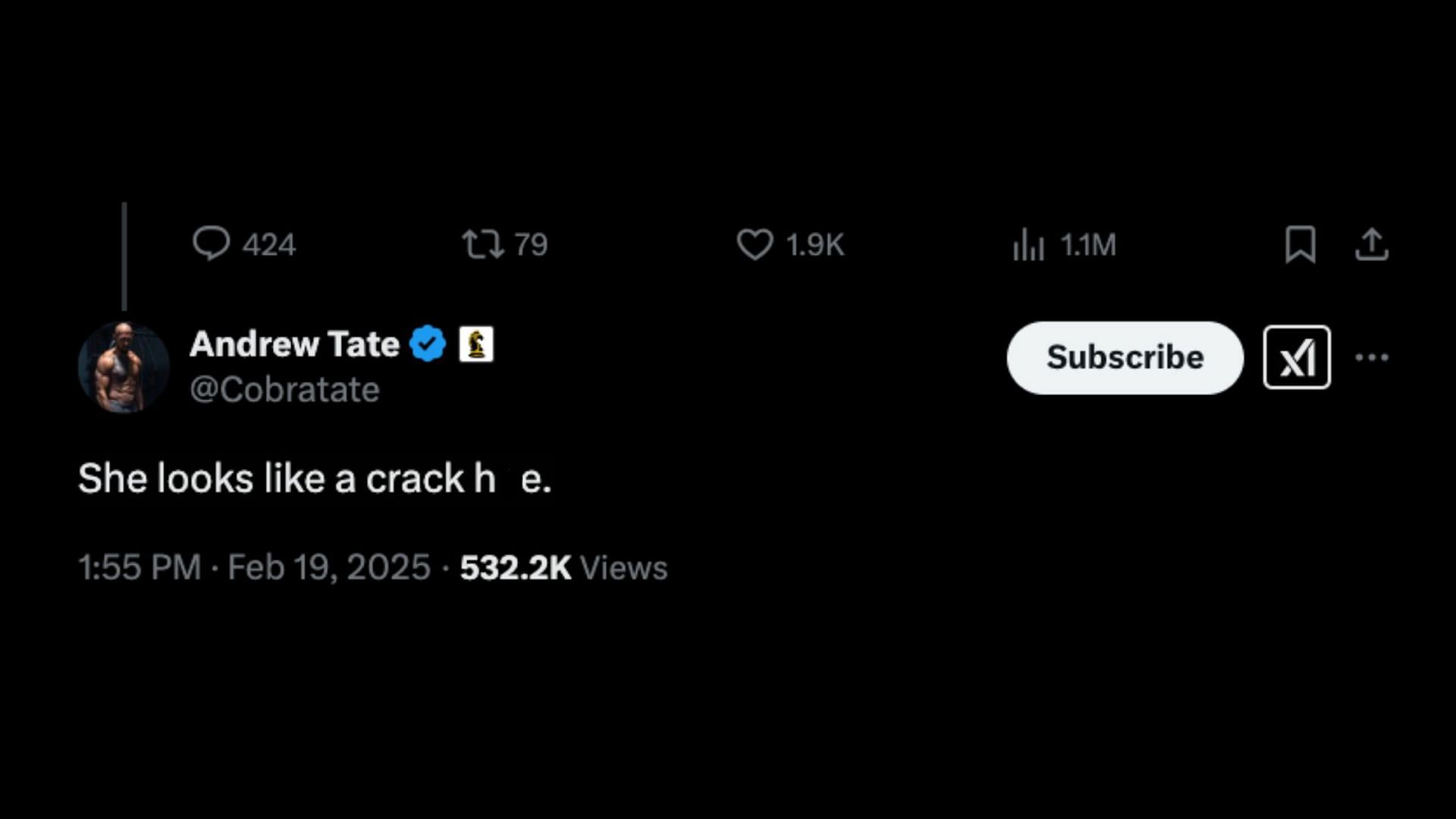 Another comment by Tate (Image via X/@Cobratate)