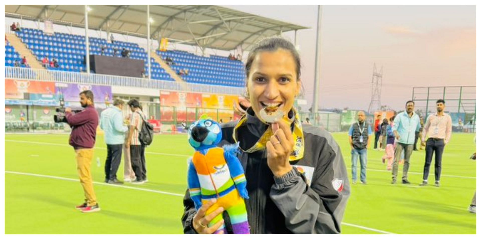 Rani Rampal after the women&#039;s hockey final at the 2025 National Games - Source: Rani Rampal on X