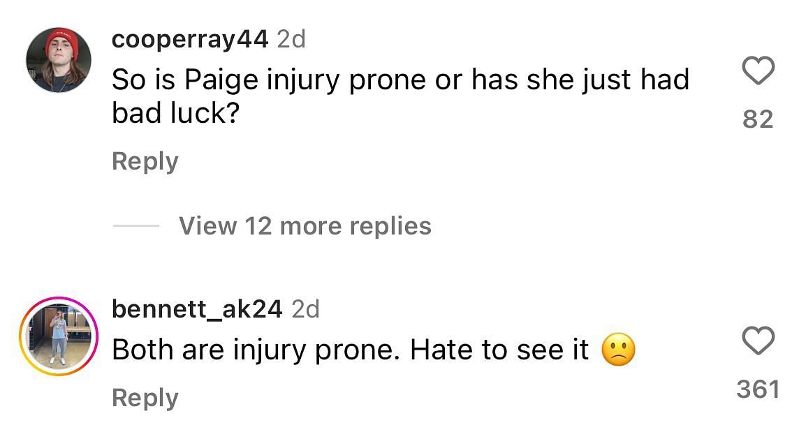 Comments discuss Paige Bueckers and Azzi Fudd being injury prone