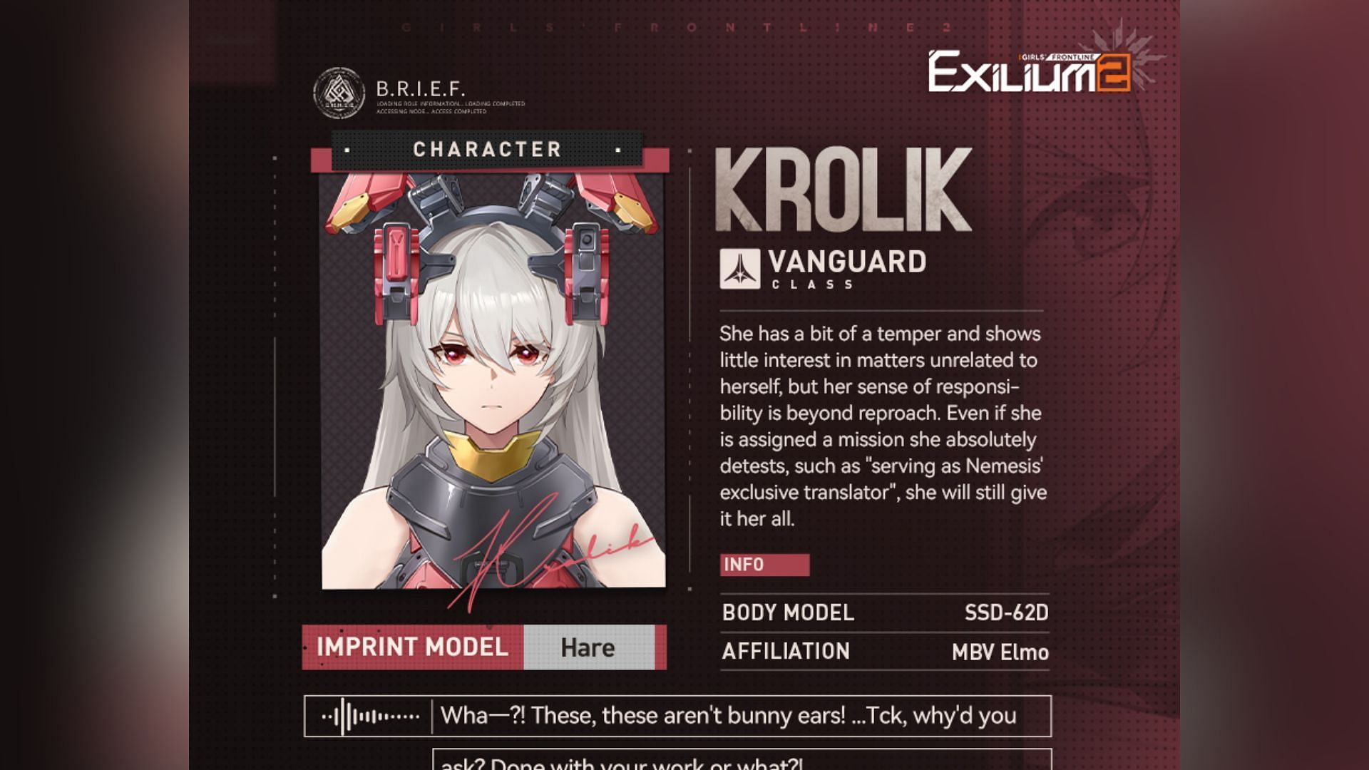 Krolik in GFL2 Exilium (Image via Sunborn)