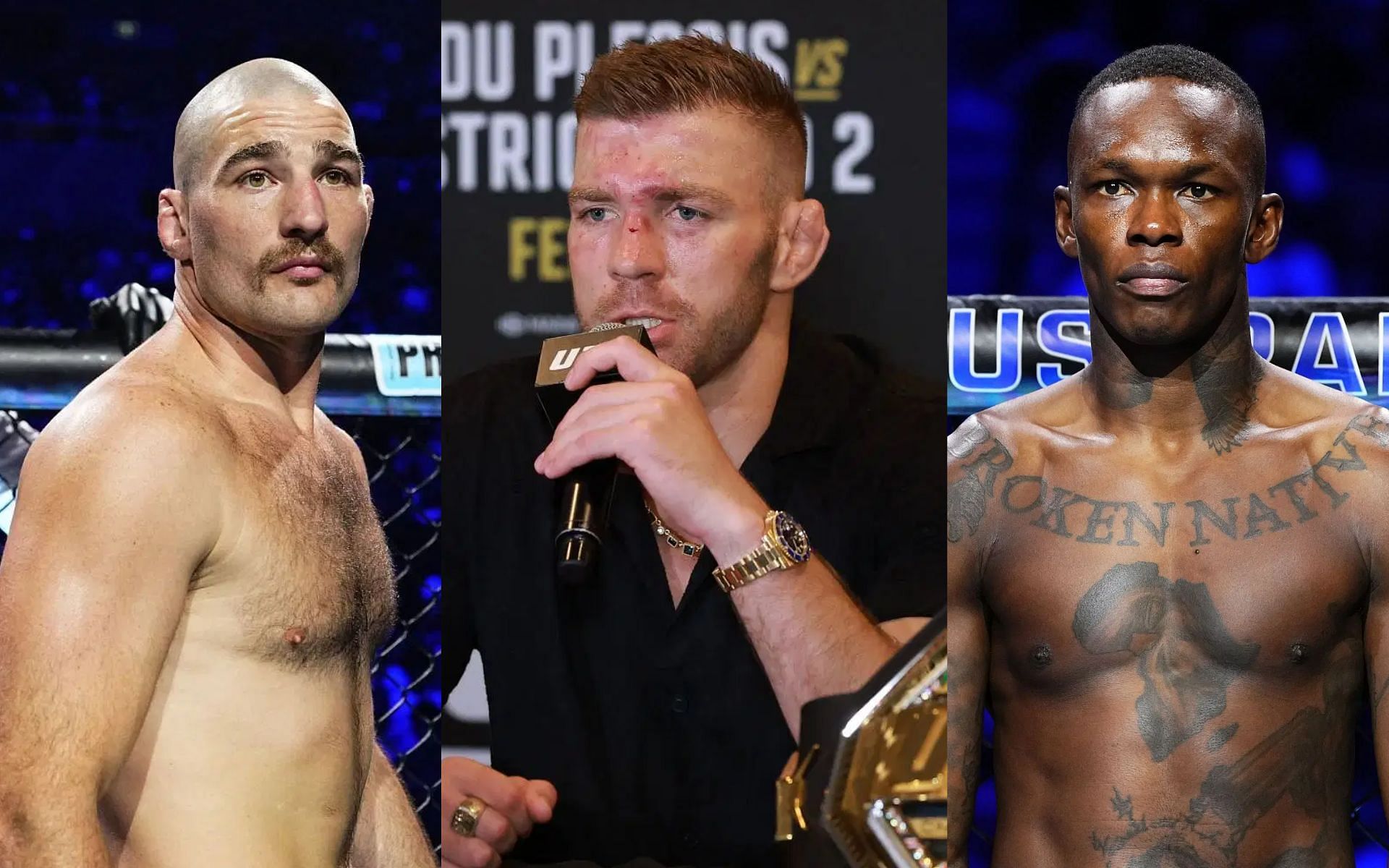 Dricus du Plessis (middle) shares unexpected prediction for the future opponents of Sean Strickland (left) and Israel Adesanya (right) [Images courtesy: Getty Images]