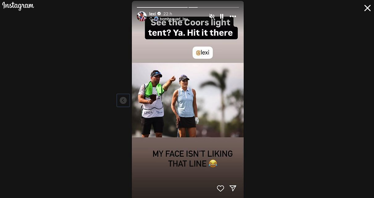 Still from Lexi Thompson&#039;s Instagram story | Image source: Instagram/@lexi