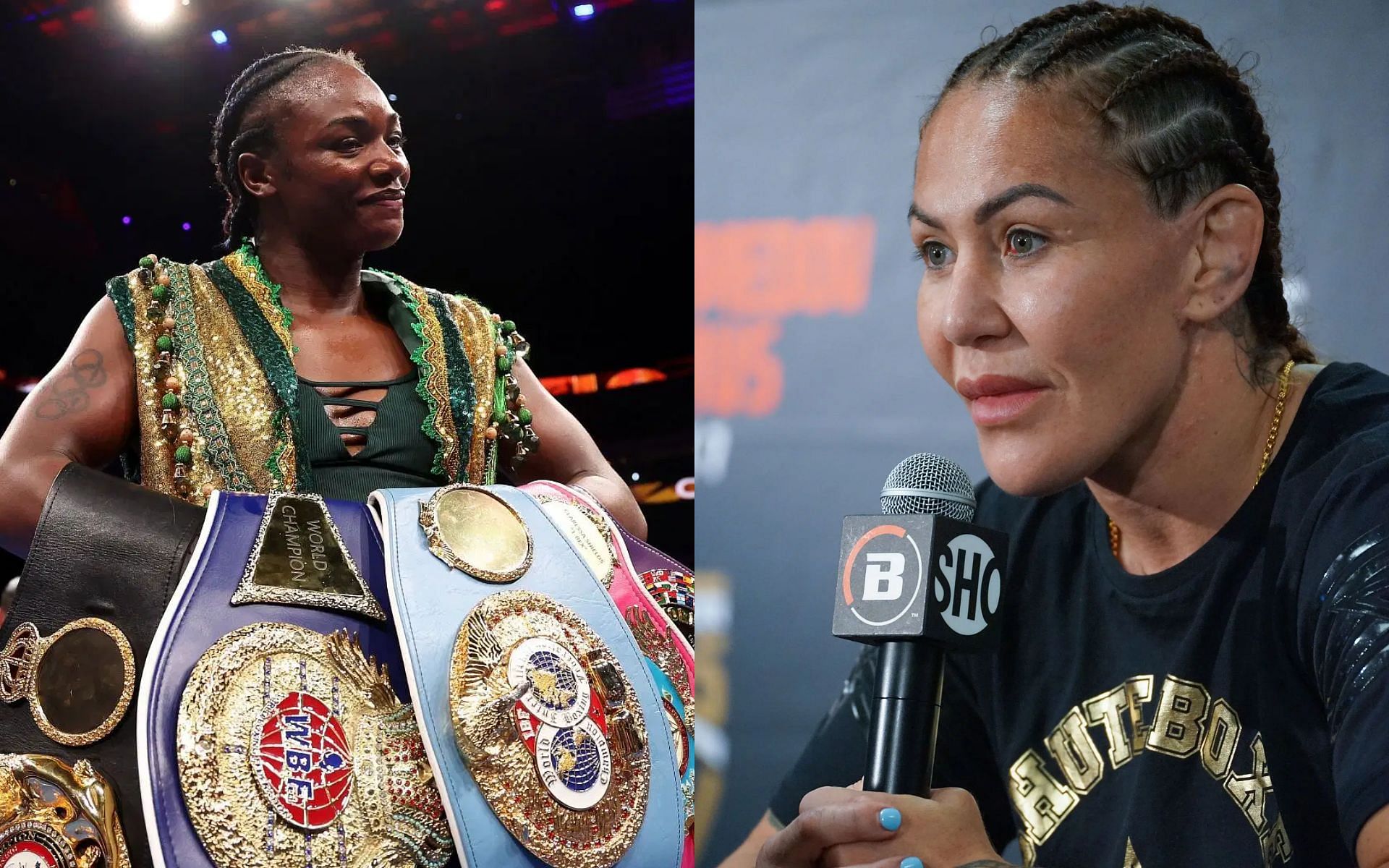 Cris Cyborg reacts after Claressa Shields attends opponent